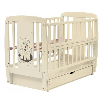 Ліжечко  Собачка маятник, ящик, відкидний бік, бук