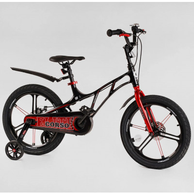 Велосипед магнієвий 18" дюймів 2-х колісний "CORSO Elit"  магнієві диски, ручні дискові гальма, дод. колеса, дзіночок, ЗІБРАНИЙ НА 75%