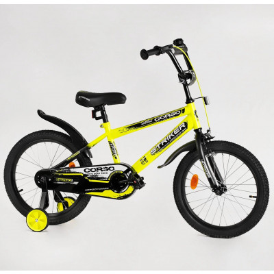 Велосипед 18" дюймів 2-х колісний "CORSO" STRIKER EX  ручне гальмо, дзвіночок, дод. колеса, ЗІБРАНИЙ НА 75%