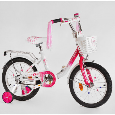 Велосипед 16" дюймів 2-х колісний "CORSO Fleur" FL-16708 (1) U-подібна сталева рама, ручні гальма, кошик, прикраси, зібраний на 75%