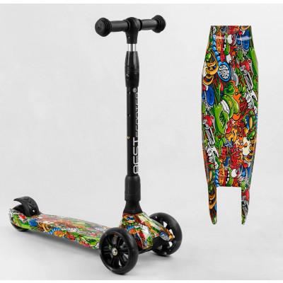 Самокат триколісний Best Scooter  складне алюмінієве кермо, 3 колеса PU зі світлом, переднє 130х35 мм, заднє 80х45 мм