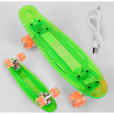 Скейт Пенні борд S-60355 Best Board (6) прозора дека зі світлом, колеса PU зі світлом, зарядка USB