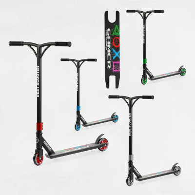 Самокат трюковий  кольори, алюмінієвий диск і дека, колеса PU, d=10 см