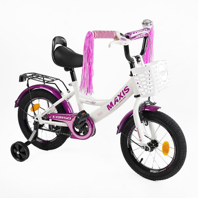 Велосипед 14" дюймів 2-х колісний CORSO MAXIS  ручне гальмо, дзвіночок, сидіння з ручкою, додаткові колеса, ЗІБРАНИЙ НА 75%, в коробці