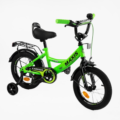 Велосипед 14" дюймів 2-х колісний CORSO MAXIS  ручне гальмо, дзвіночок, сидіння з ручкою, додаткові колеса, ЗІБРАНИЙ НА 75%, в коробці