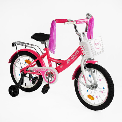 Велосипед 18" дюймів 2-х колісний CORSO MAXIS  кошик, прикраси, ручне гальмо, дзвіночок, дод. колеса, ЗІБРАНИЙ НА 75%, в коробці