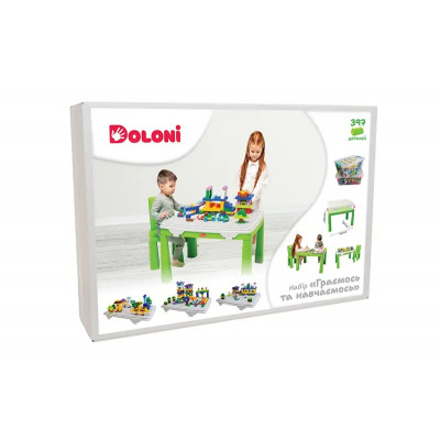 Набір DOLONI "Граємось та навчаємось" стіл, стілець  + конструктор 397дет. 04660/2