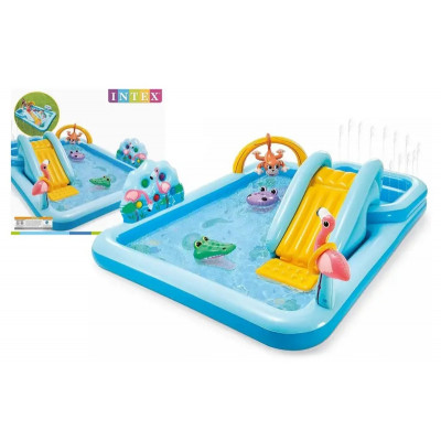 Ігровий центр INTEX "Пригоди в джунглях" з гіркою, фонтаном і м"ячиком в коробці 57161 р.257*216*84см