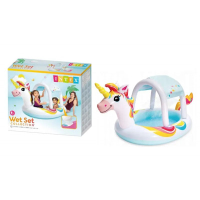 Басейн надувний INTEX 58435 "Единоріг" зі з`ємним дахом р. 254*132*109 см.