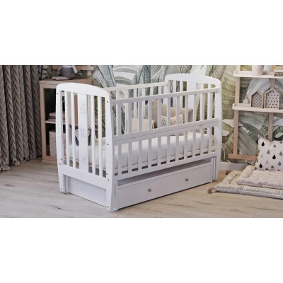 Дитяче ліжечко  ДУБОК Друзі з ящиком, маятник відкидною боковиною