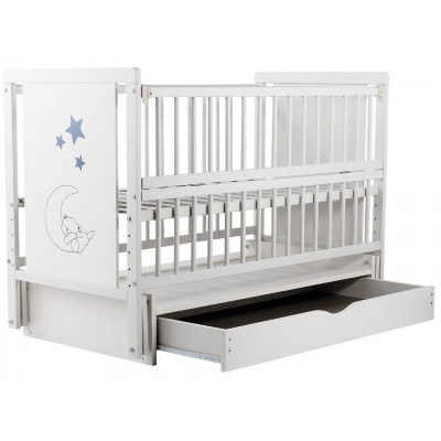 Ліжечко Ведмедик  маятник, ящик, відкидна боковина, бук