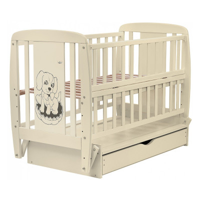 Ліжечко  Собачка маятник, ящик, відкидний бік, бук