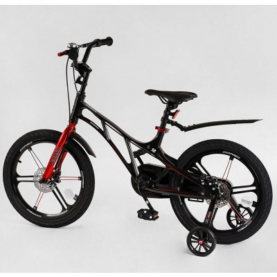 Велосипед магнієвий 18" дюймів 2-х колісний "CORSO Elit"  магнієві диски, ручні дискові гальма, дод. колеса, дзіночок, ЗІБРАНИЙ НА 75%