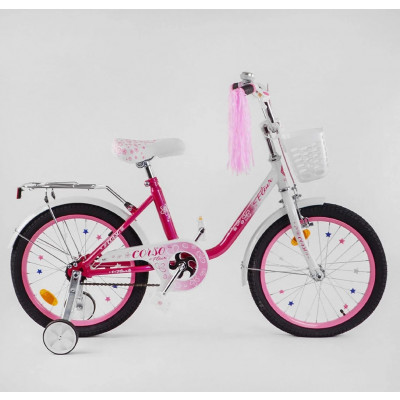 Велосипед 18" дюймів 2-х колісний "CORSO Fleur" FL-19007 (1) U-подібна сталева рама, ручне гальмо, кошик, прикраси, зібраний на 75%