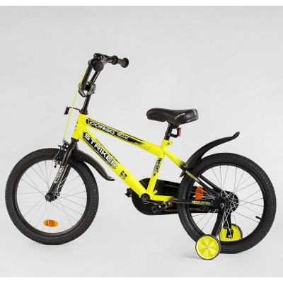 Велосипед 18" дюймів 2-х колісний "CORSO" STRIKER EX  ручне гальмо, дзвіночок, дод. колеса, ЗІБРАНИЙ НА 75%