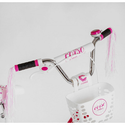 Велосипед 16" дюймів 2-х колісний "CORSO Fleur" FL-16708 (1) U-подібна сталева рама, ручні гальма, кошик, прикраси, зібраний на 75%