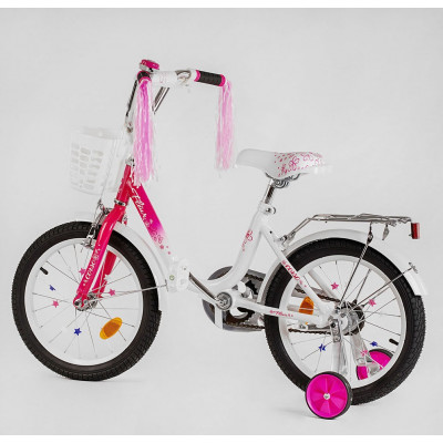 Велосипед 16" дюймів 2-х колісний "CORSO Fleur" FL-16708 (1) U-подібна сталева рама, ручні гальма, кошик, прикраси, зібраний на 75%