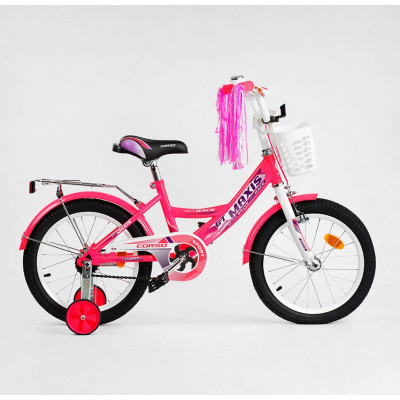 Велосипед 16" дюймів 2-х кільк. "CORSO" MAXIS CL-16235 (1) кошик, ручне гальмо, дзвіночок, сидіння з ручкою, додаткові колеса, ЗІБРАНИЙ НА 75% в коробц