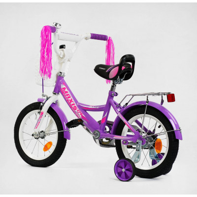 Велосипед 14" дюймів 2-х колісний "CORSO" MAXIS  ручне гальмо, дзвіночок, сидіння з ручкою, додаткові колеса, ЗІБРАНИЙ НА 75%, в коробці