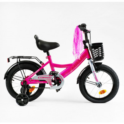 Велосипед 14" дюймів 2-х колісний "CORSO" MAXIS кошик, ручне гальмо, дзвіночок, сидіння з ручкою, дод.колеса, ЗІБРАНИЙ НА 75%, в коробці