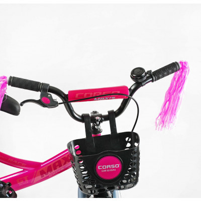 Велосипед 14" дюймів 2-х колісний "CORSO" MAXIS кошик, ручне гальмо, дзвіночок, сидіння з ручкою, дод.колеса, ЗІБРАНИЙ НА 75%, в коробці