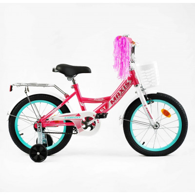 Велосипед 16" дюймів 2-х колісний "CORSO" MAXIS кошик, ручне гальмо, дзвіночок, сидіння з ручкою, дод. колеса, ЗІБРАНИЙ НА 75%, в коробці