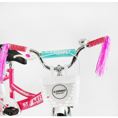 Велосипед 16" дюймів 2-х колісний "CORSO" MAXIS кошик, ручне гальмо, дзвіночок, сидіння з ручкою, дод. колеса, ЗІБРАНИЙ НА 75%, в коробці