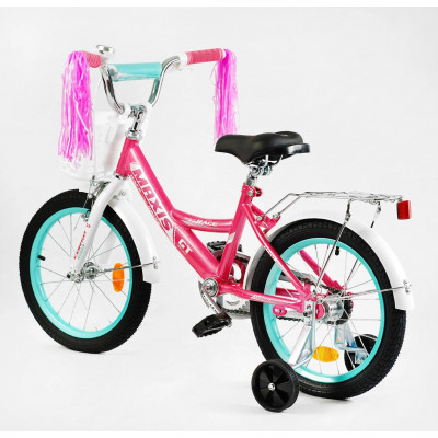 Велосипед 16" дюймів 2-х колісний "CORSO" MAXIS кошик, ручне гальмо, дзвіночок, сидіння з ручкою, дод. колеса, ЗІБРАНИЙ НА 75%, в коробці