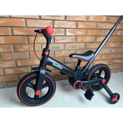 Велосипед-трансформер Best Trike  колеса PU 12’’, батьківська ручка, з’ємні педалі, ручне гальмо, допоміжні бокові колеса, в коробці