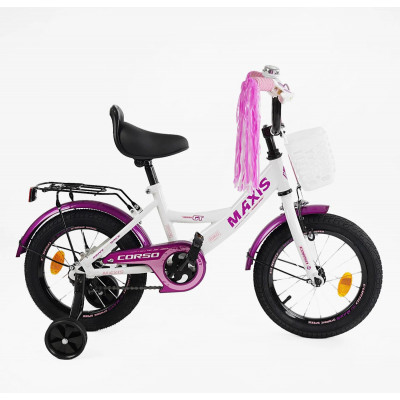 Велосипед 14" дюймів 2-х колісний CORSO MAXIS  ручне гальмо, дзвіночок, сидіння з ручкою, додаткові колеса, ЗІБРАНИЙ НА 75%, в коробці