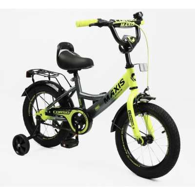 Велосипед 14" дюймів 2-х колісний CORSO MAXIS  ручне гальмо, дзвіночок, сидіння з ручкою, додаткові колеса, ЗІБРАНИЙ НА 75%, в коробці