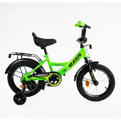 Велосипед 14" дюймів 2-х колісний CORSO MAXIS  ручне гальмо, дзвіночок, сидіння з ручкою, додаткові колеса, ЗІБРАНИЙ НА 75%, в коробці