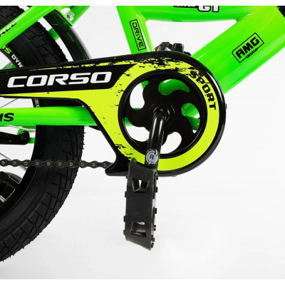 Велосипед 14" дюймів 2-х колісний CORSO MAXIS  ручне гальмо, дзвіночок, сидіння з ручкою, додаткові колеса, ЗІБРАНИЙ НА 75%, в коробці