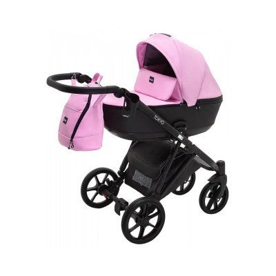 Коляска 2 в 1 Bair Tokyo - шкіра 100% 73 рожевий-чорний