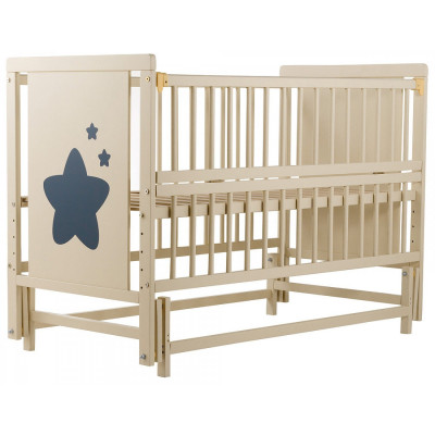 Ліжечко  Зірочка  маятник, відкидна боковина, бук - Слонова кістка