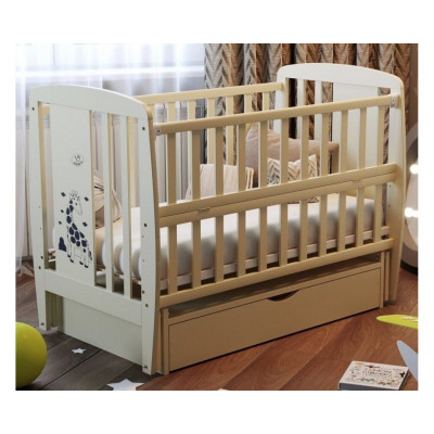 Ліжечко Жирафка маятник, ящик, відкидна боковина, бук - Слонова кістка