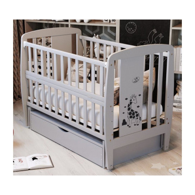 Ліжечко Жирафка маятник, ящик, відкидна боковина, бук - Сірий