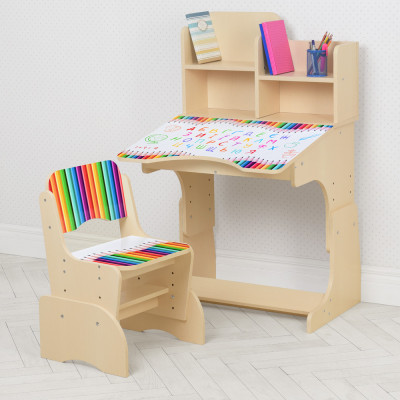 Дитяча парта з надбудовою та стільцем Vivast W 2071 (UA) - Олівці венге, світлий (77-1)