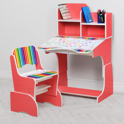 Дитяча парта з надбудовою та стільцем Vivast W 2071 (UA) - Олівці, червоний (77-4)