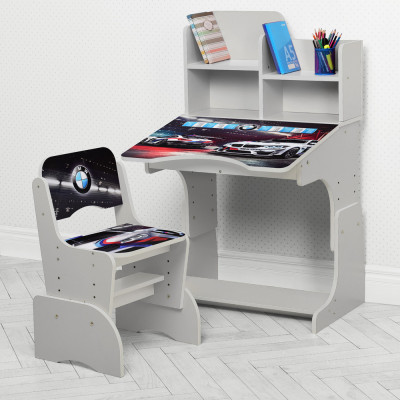 Дитяча парта з надбудовою та стільцем Vivast W 2071 (UA) - BMW, сірий (84-5)