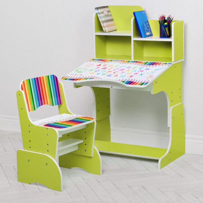 Дитяча парта з надбудовою та стільцем Vivast W 2071 (UA) - Олівці, лайм (77-3)