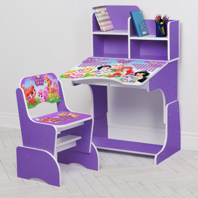 Дитяча парта з надбудовою та стільцем Vivast W 2071 (UA) - Palace Pets, фіолетовий (8-2)