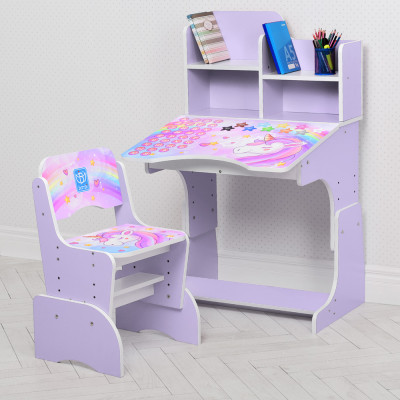 Дитяча парта з надбудовою та стільцем Vivast W 2071 (UA) - Єдинороги, бузковий (42-3)