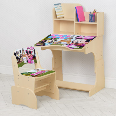 Дитяча парта з полицями та стільцем Vivast W 2071 - Minnie, світлий (7-3)