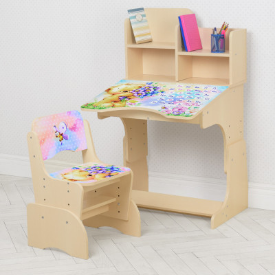Дитяча парта з полицями та стільцем Vivast W 2071 - Ведмедик, світлий (54-5)