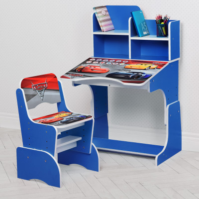 Дитяча парта з полицями та стільцем Vivast W 2071 - Тачки, синій (70-4)