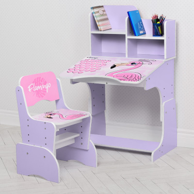 Дитяча парта з полицями та стільцем Vivast W 2071 - Flamingo, фіолетовий (74-4)