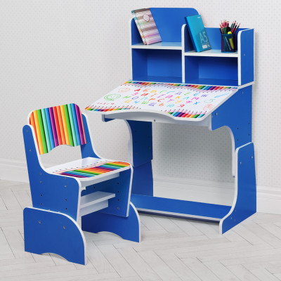 Дитяча парта з полицями та стільцем Vivast W 2071 - Олівці, синій (77-2)