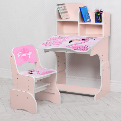 Дитяча парта з полицями та стільцем Vivast W 2071 - Flamingo, рожевий (74-3)
