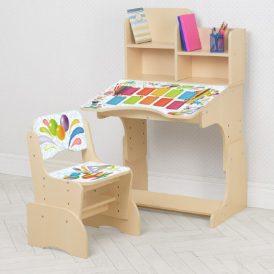 Дитяча парта з полицями та стільцем Vivast W 2071 - Шарики, світлий (105-2)